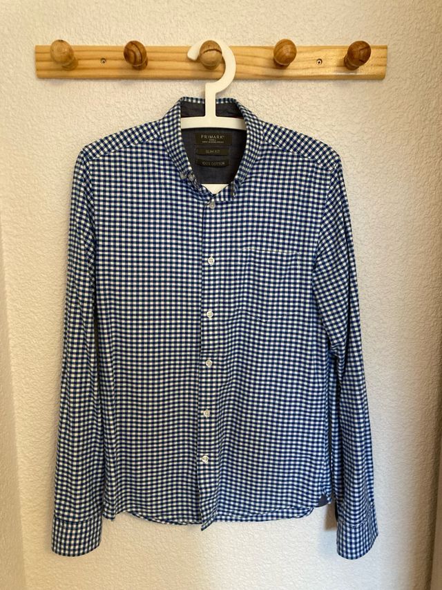 Camisa Primark cuadros azul y blanco Talla S