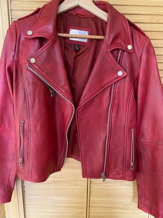 Chaqueta piel auténtica roja para mujer