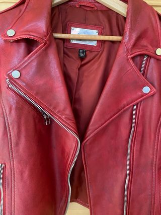 Chaqueta piel auténtica roja para mujer