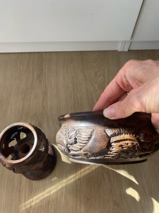 Candelabro y cuenco madera tallada Africana