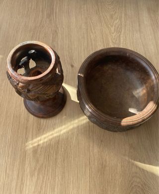 Candelabro y cuenco madera tallada Africana