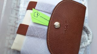 Mochila estilo Longchamp color Beige/Hielo y marró