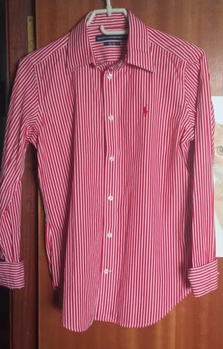 Camisa Polo Ralph Lauren Rayas Rojas Talla S