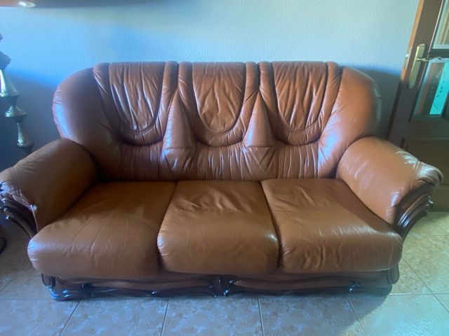 Sofá cama de piel 3 plazas y 2 sillones