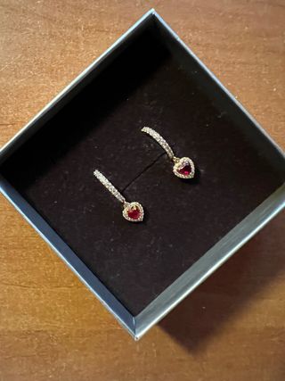Pendientes Corazón Plata Chapada Oro Roja