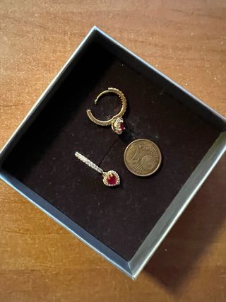 Pendientes Corazón Plata Chapada Oro Roja