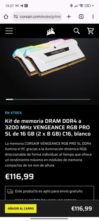 2x Corsair Vengeance RGB Pro 8 GB DDR4 3200MHz