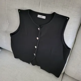 Chaleco punto negro botones plata Talla 38