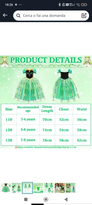 Vestito principessa verde con accessori