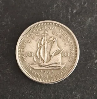 Moneda 10 Céntimos Caribe Británico Reina Isabel