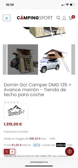 Tienda de techo para coche nueva conlchon y avance