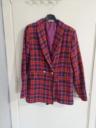 Blazer cuadros rosa y morado Talla L