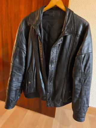 Cazadora Cuero Vintage Hombre Oversize Negra