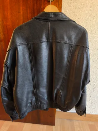 Cazadora Cuero Vintage Hombre Oversize Negra