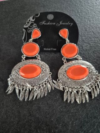 Pendientes largos coral y plata