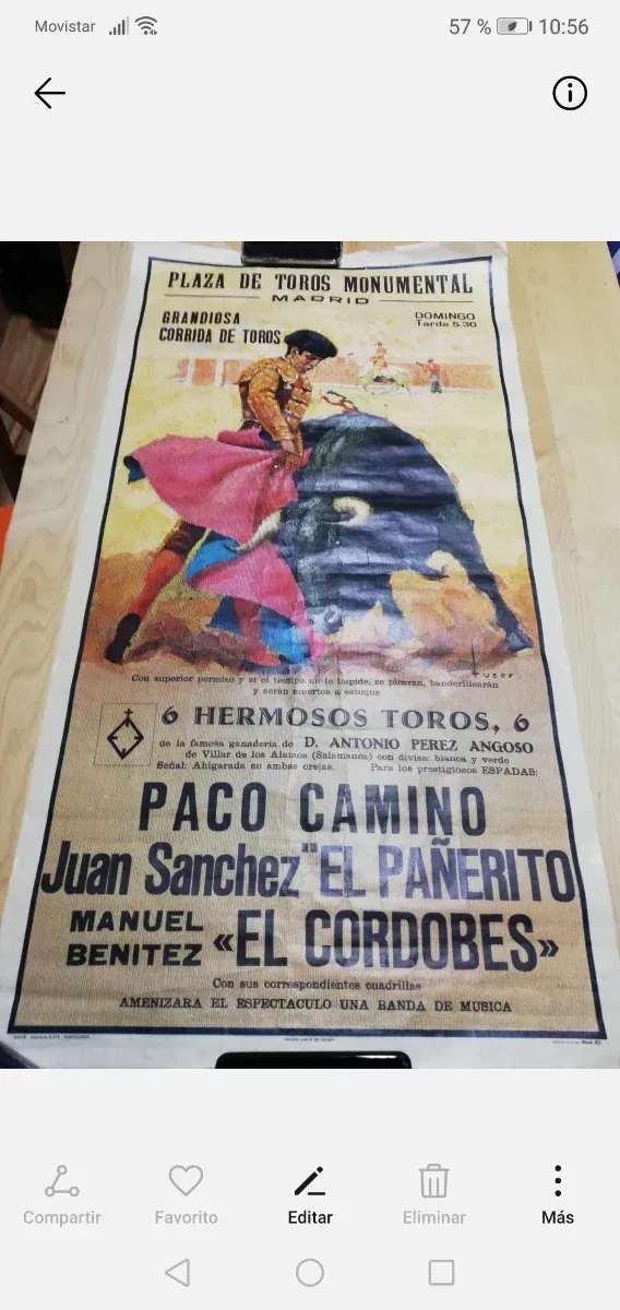 Cartel de Toros Plaza Madrid,más d 60 Años.Antiguo