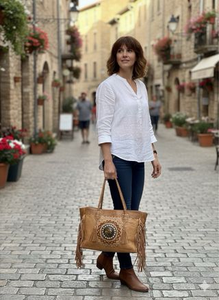 Bolso Piel Marrón con Flecos marrón 