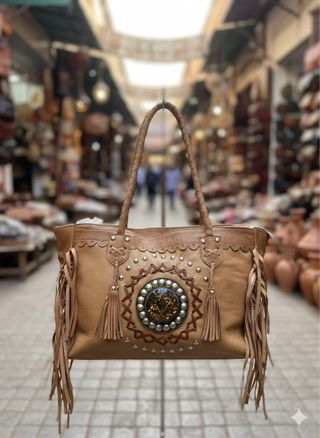 Bolso Piel Marrón con Flecos marrón 