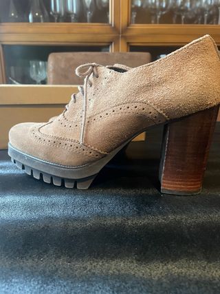 Zapato Mimao Piel Tacón Plataforma Beige