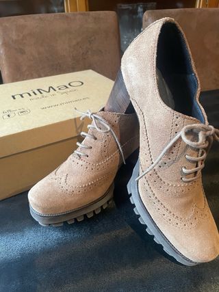 Zapato Mimao Piel Tacón Plataforma Beige