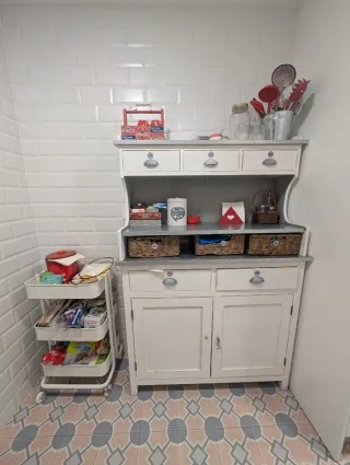 Alacena Cocina Vintage Madera Metal Mimbre