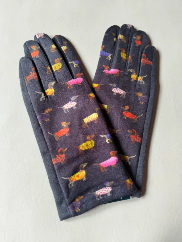 Guantes negros con estampado de perros