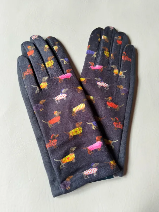 Guantes negros con estampado de perros