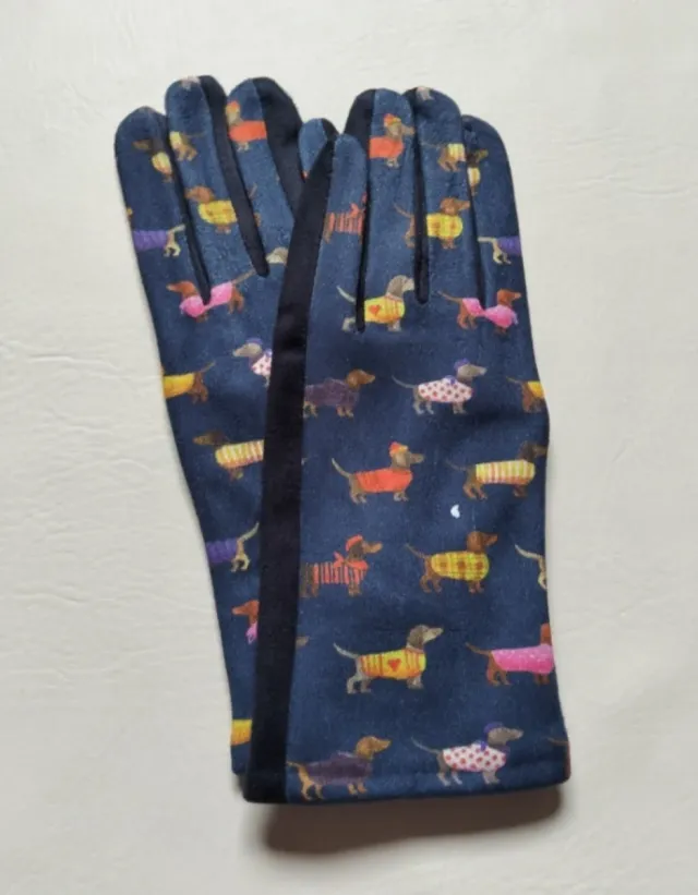 Guantes negros con estampado de perros