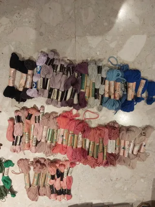 Lote hilos lana y algodón tapicería