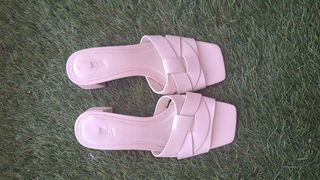 Sandalias Zara Beige Tacón Cuadrado 