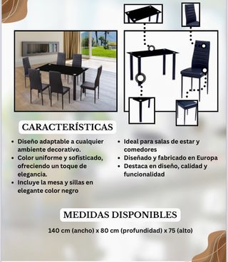 Mesa y 6 Sillas Comedor Cristal Negro