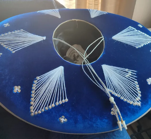 Sombrero Mexicano Charro Azul Dorado Hecho a Mano
