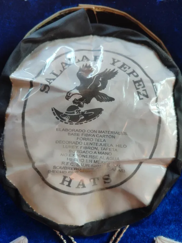 Sombrero Mexicano Charro Azul Dorado Hecho a Mano