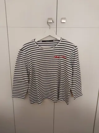 Camiseta blanca y rayas azules de A Bicyclette - M