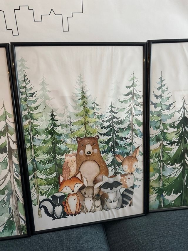 Láminas infantiles bosque enmarcadas