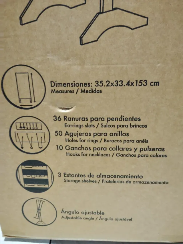 Espejo Joyero Pie Abatible Blanco Gris