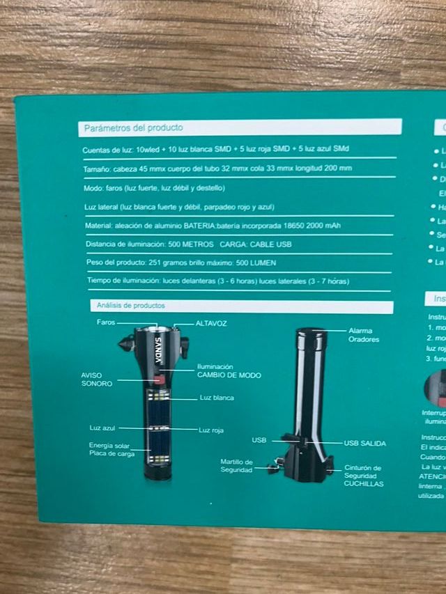 Linterna Táctica Solar SANDA Martillo Cuchilla
