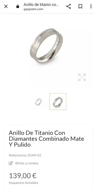 Anillo Titanio Diamantes Combinado Mate y Pulido