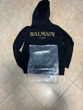 Felpa Balmain Nera con Logo Oro