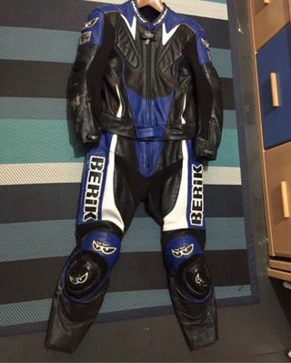 Traje Moto 2 Piezas Berik Piel Azul/Negro