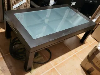 Mesa de salón elevable madera y cristal