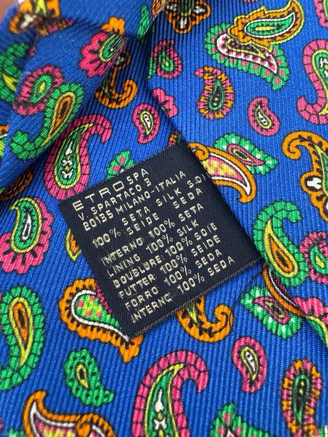 Corbata Etro Seda Azul Estampado Paisley