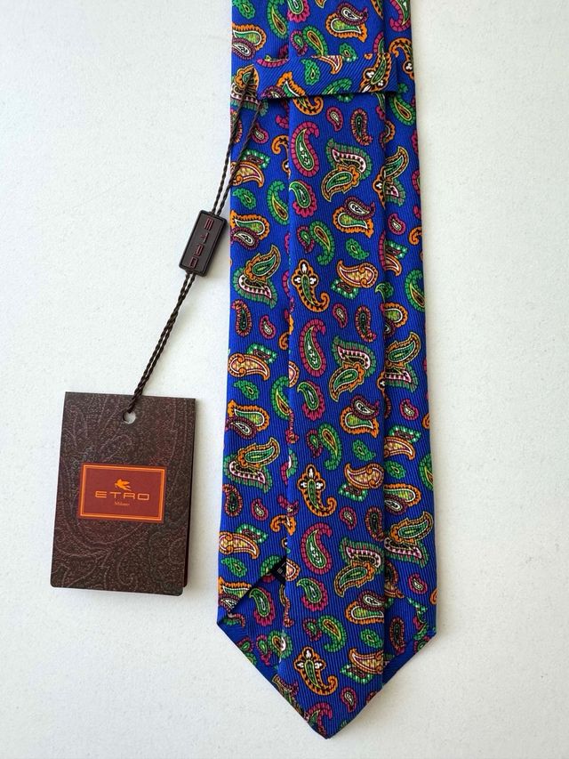 Corbata Etro Seda Azul Estampado Paisley