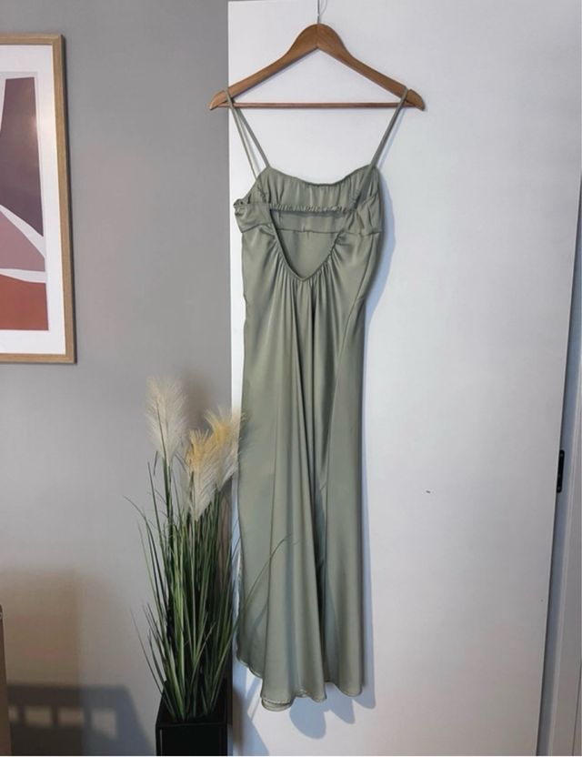 Vestido satén Zara verde menta