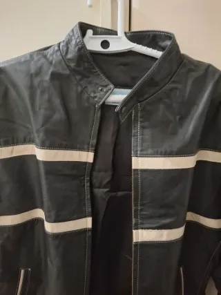 Chaqueta de Piel Vintage Negra y Beige