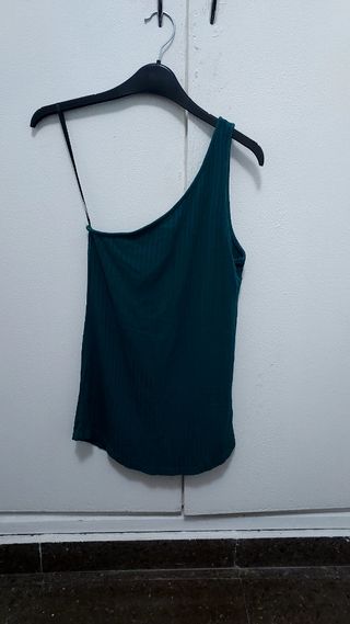 Top canalé H&M verde oscuro talla XS
