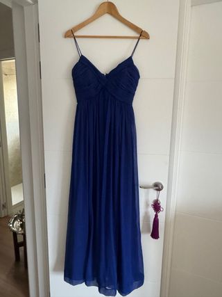 Vestido de tirantes largo gasa azul para eventos