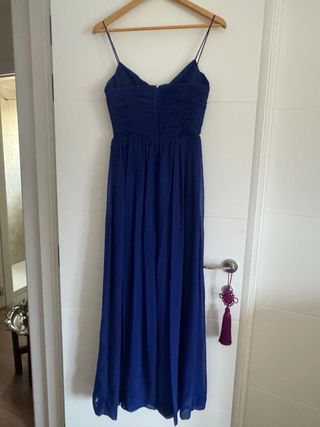 Vestido de tirantes largo gasa azul para eventos