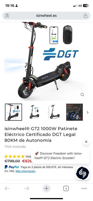 Patinete Eléctrico GT2 1000W DGT Legal
