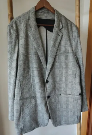 Chaqueta Americana Zara Cuadros Gris Talla M